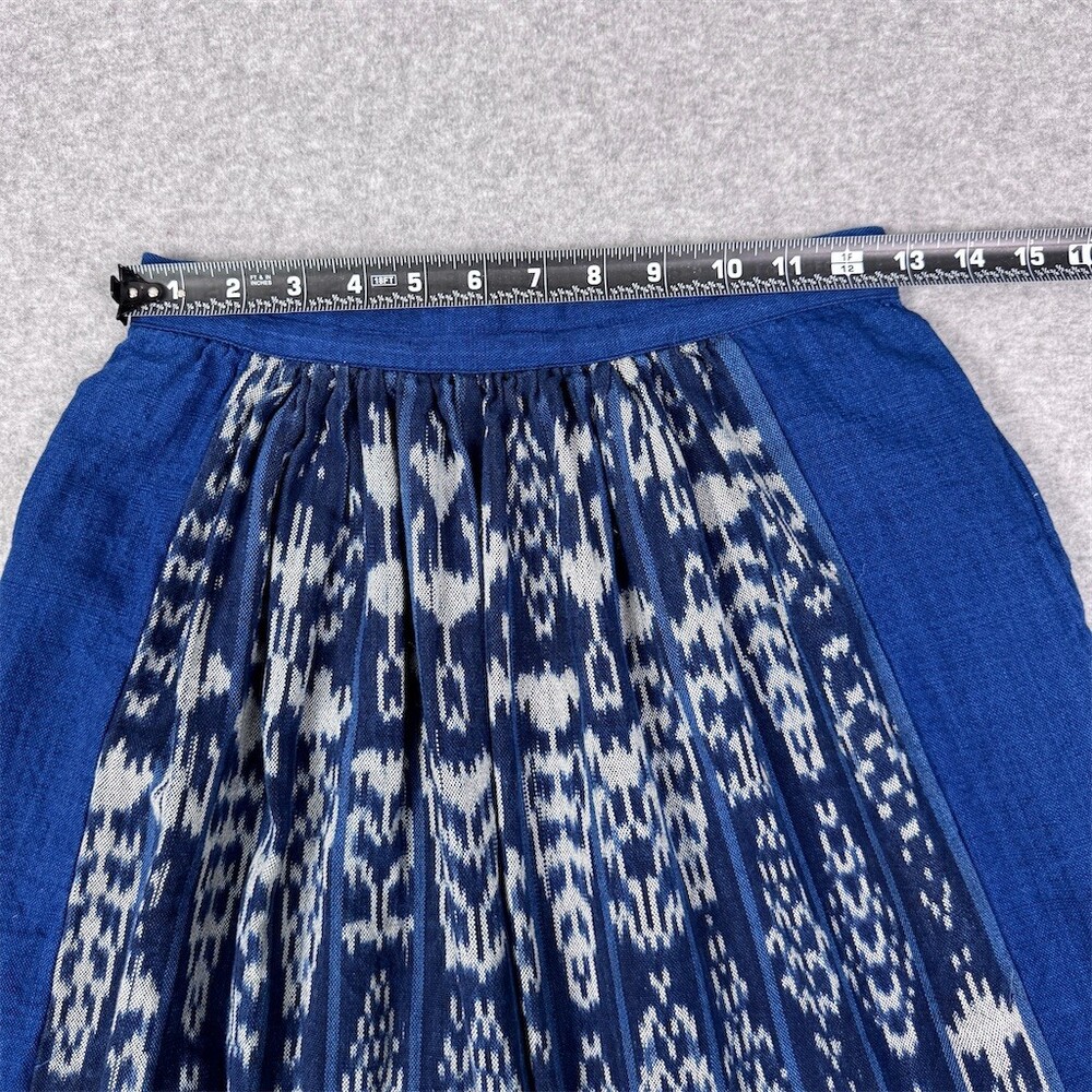 La Salle Skirt Womens M Blue White Cotton Geometric A-Line Midi Elastic Waist - Picture 7 of 10